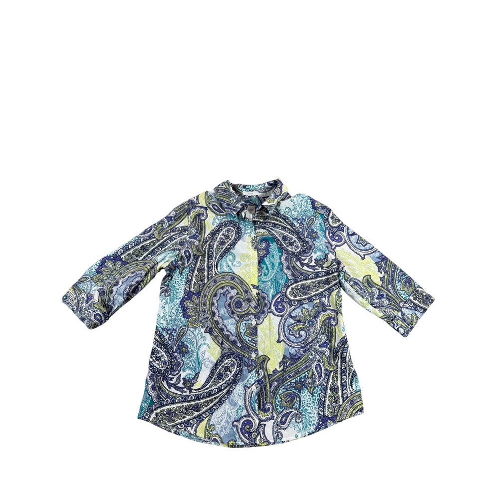 Chico's No Iron Paisley Print Button Front Down Shirt Women Size M Career Chic